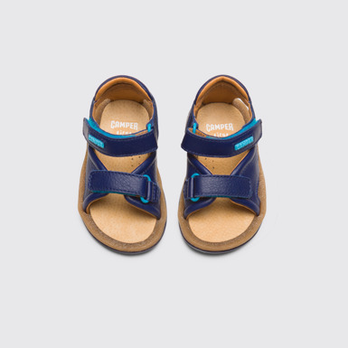 Overhead view of Bicho Blue strappy kids’ sandal