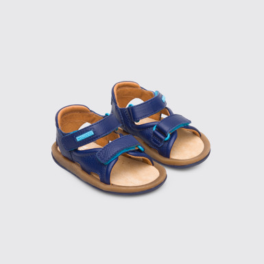 Front view of Bicho Blue strappy kids’ sandal