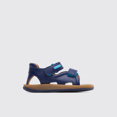 Side view of Bicho Blue strappy kids’ sandal