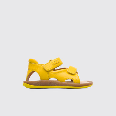 Side view of Bicho Yellow strappy kids’ sandal