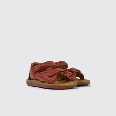 Front view of Bicho Red leather sandals for kids