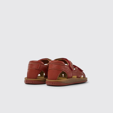 Back view of Bicho Red leather sandals for kids