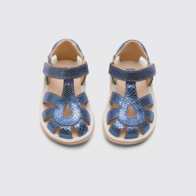 Overhead view of Bicho Metallic blue crab style sandal