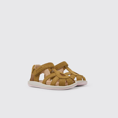 Front view of Bicho Brown nubuck sandals with glitter effect