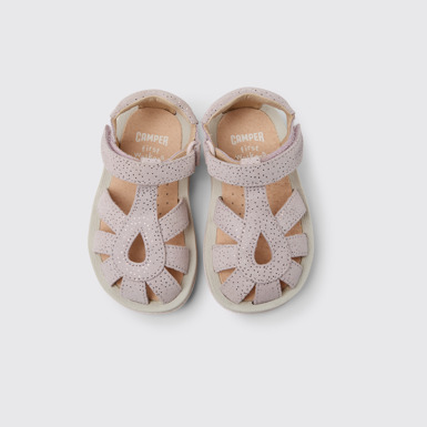 Overhead view of Bicho Pink nubuck sandals with glitter effect