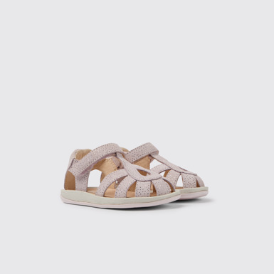 Front view of Bicho Pink nubuck sandals with glitter effect
