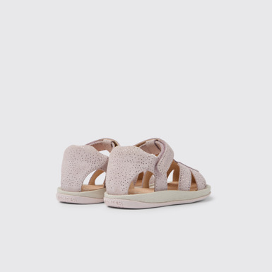 Back view of Bicho Pink nubuck sandals with glitter effect