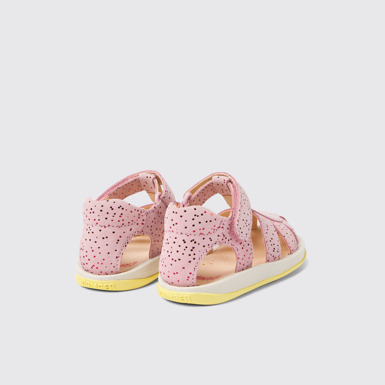Back view of Bicho Pink nubuck sandals for kids