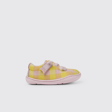 Side view of Peu Pink and yellow shoes for kids