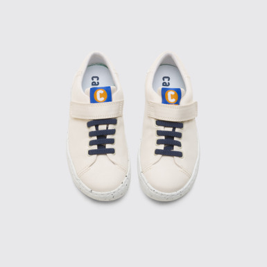 Overhead view of Peu Touring White shoe with velcro and laces for kids