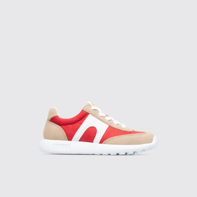 Side view of Driftie Red, white and beige kids’ sneaker