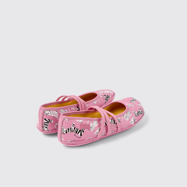 Back view of Twins Pink leather ballerinas for kids