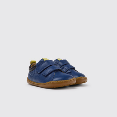 Front view of Peu Blue leather shoes for kids
