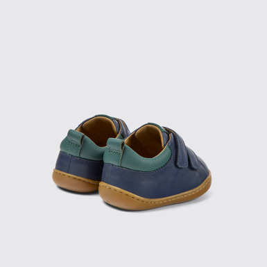 Back view of Peu Dark blue leather shoes for kids