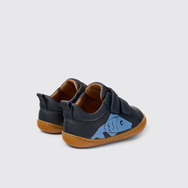 Back view of Twins Blue Leather Kids' Sneakers.