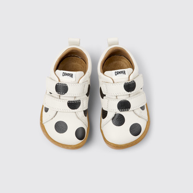 Overhead view of Twins White Leather Sneakers for kids.