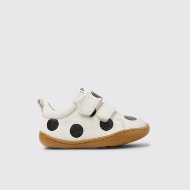 Side view of Twins White Leather Sneakers for kids.
