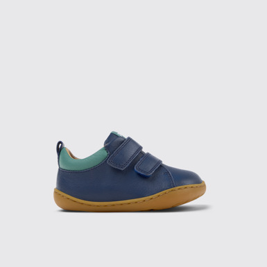 Side view of Peu Blue and Green Leather Sneakers for kids.