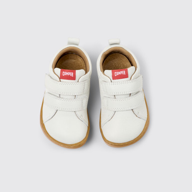 Overhead view of Peu White Leather Sneakers for kids.