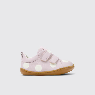 Side view of Twins Pink Leather Sneakers for kids.