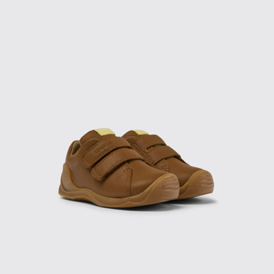 Front view of Dadda Brown leather sneakers for kids