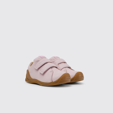 Front view of Dadda Pink leather sneakers for kids