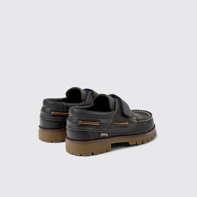 Back view of Compas Blue Leather Nautical Shoes for Kids.