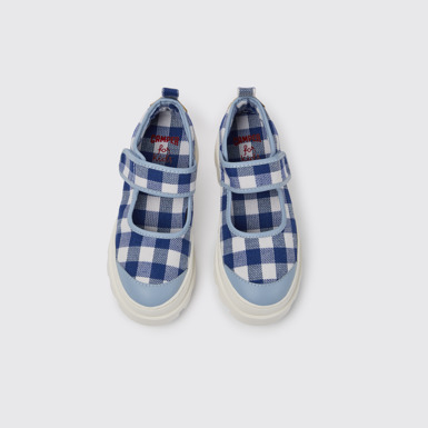 Overhead view of Brutus Blue and white Mary Jane shoes for kids