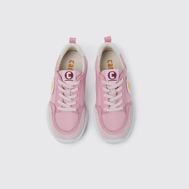 Overhead view of Driftie Pink and white sneakers for girls