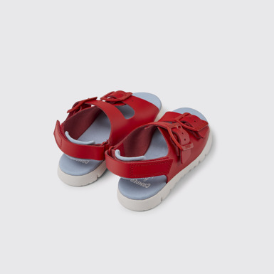 Back view of Oruga Red leather sandals for kids
