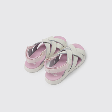 Back view of Oruga White leather sandals for kids