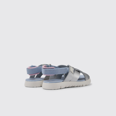 Back view of Oruga Silver leather sandals for kids
