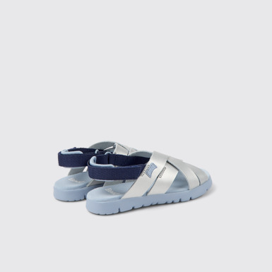 Back view of Oruga Grey leather and textile sandals for kids