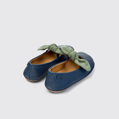Back view of Right Blue and green leather ballerinas for kids