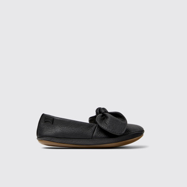 Side view of Right Nina Black Leather Ballerinas for Kids.