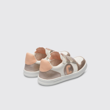 Back view of Runner White, pink and metallic pink sneaker for kids