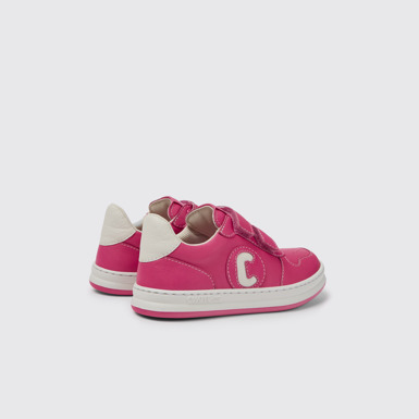 Back view of Runner Pink and white leather sneakers for kids