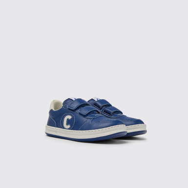 Front view of Runner Blue and white leather sneakers for kids
