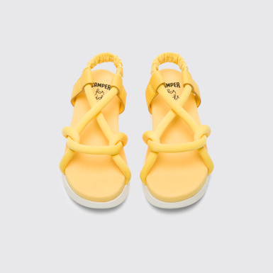 Overhead view of Oruga Yellow knotted sandal for kids