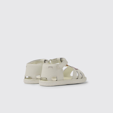 Back view of Miko White, pink, and yellow leather sandals