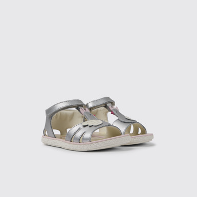 Front view of Miko Silver leather sandals for girls