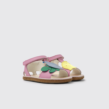 Front view of Twins Pink leather sandals for girls