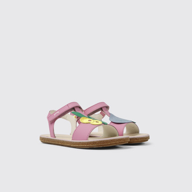 Front view of Twins Pink leather sandals for girls