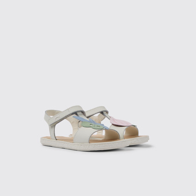 Front view of Twins White leather sandals for girls
