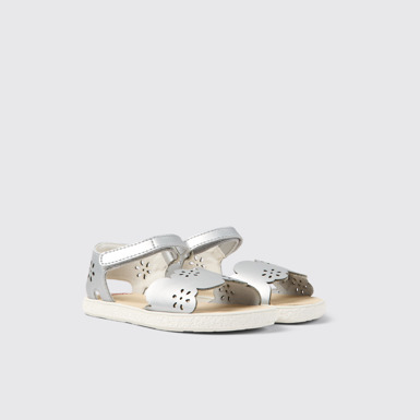 Front view of Miko Silver leather sandals for girls