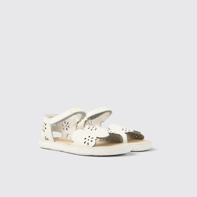 Front view of Miko White leather sandals for girls