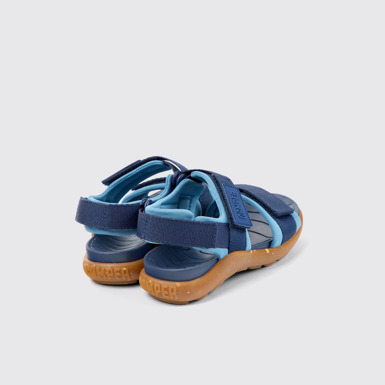 Back view of Wous Blue textile sandals for kids