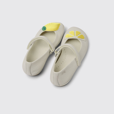 Back view of Twins White leather ballerinas for girls