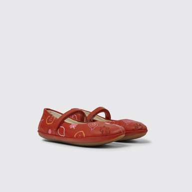 Front view of Twins Red leather ballerinas for girls