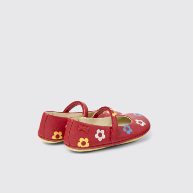Back view of Twins Red leather ballerinas for kids